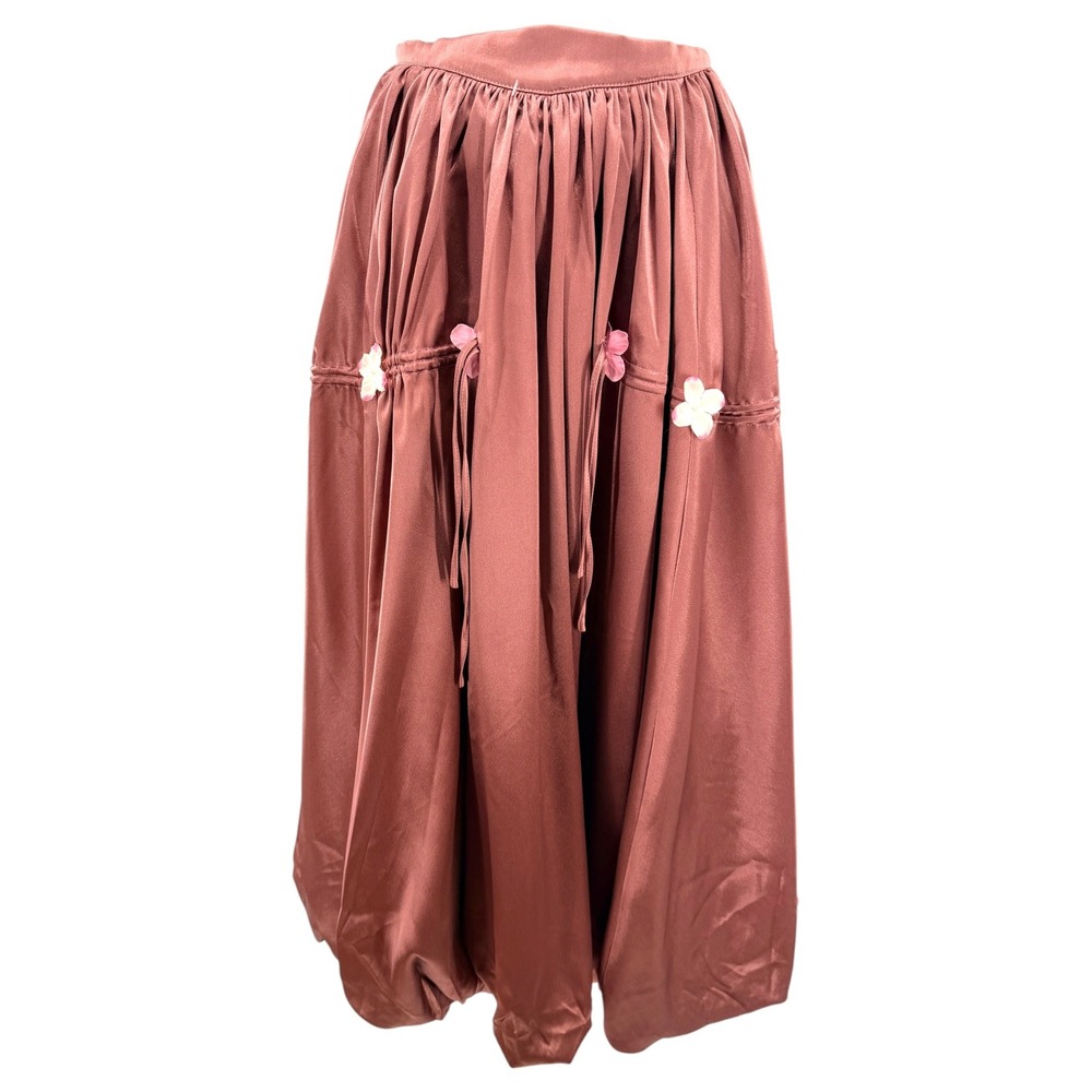 Lace Made Mauve Satin Floral Applique Maxi Skirt XS High Waist Balloon Whimsical